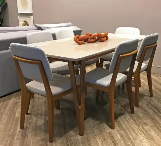 Conjunto de Mesa de jantar retangular de vidro com 6 cadeiras