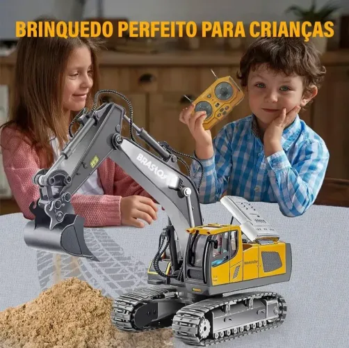 Brastoy Escavadeira De Controle Remoto Escala 1:20 Amarelo Brinquedo 2x Baterias d342