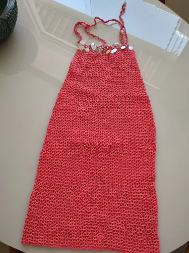 Vestido crochê Flamingo com bordado 