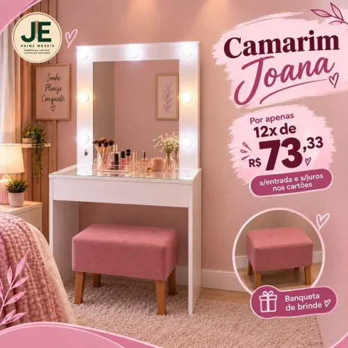 Camarim Joana em mdf com banqueta de brinde