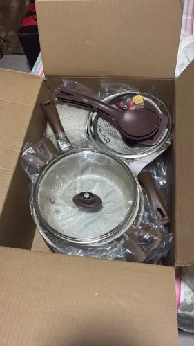 Jogo De Panelas Teflon Aluminio Marrom - Kit 10 Peças