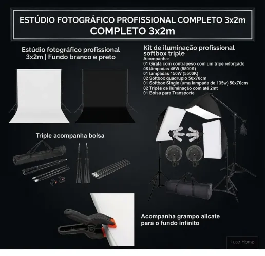 Vendo estúdio fotográfico completo equipamentos softbox e fundo