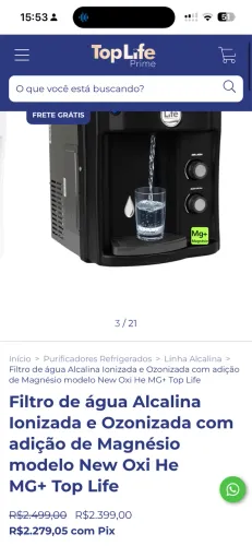 Filtro top life com ozônio 