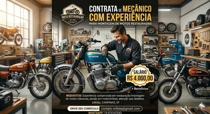 Vaga de emprego para mecânico de motos