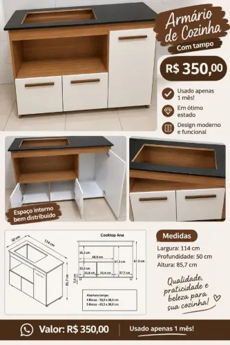 Armário para cozinha , abertura para Cooktop.