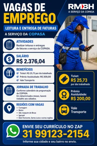 LEITURISTA A SERVIÇO DA COPASA - VAGAS EM ABERTO