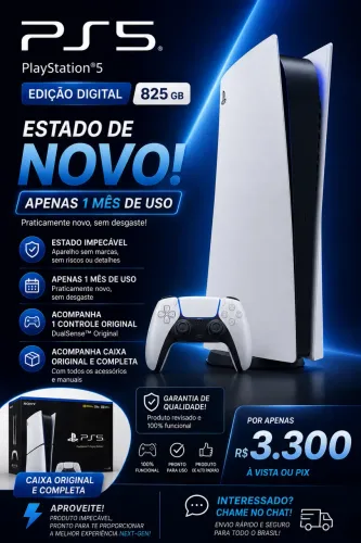 PS5 Digital 825GB + Controle Original | Apenas 1 Mês de Uso | Estado de Novo