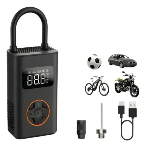 Bomba de Inflação Portátil Sem Fio 60W, Bateria 1800mAh*2, 5 Modos (Carro/Bicicleta/Moto)