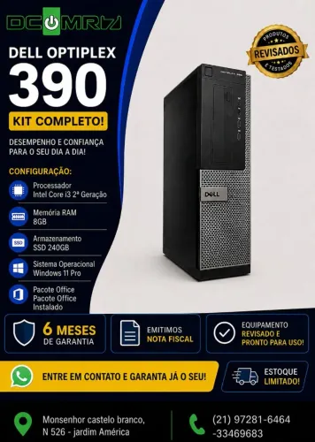 Computador Dell opt 390 Core i3 2 geração 8GB de memoria ssd 240gb wind 11pro