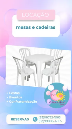 Locação de mesas e cadeiras, tenda, pula pula , piscina de bolinha