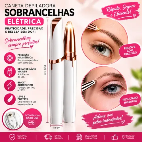 Caneta Depiladora de Sobrancelha Elétrica Recarregável USB Bivolt