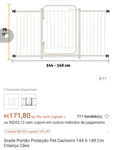 Portão + Grade extensora - Pet ou crianças 145 cm + Sanitário