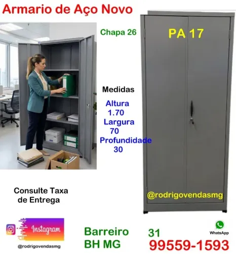 Armário de Aço PA 17 Multiuso comercio Casa Cozinha Estoque Industria Escola Loja moveis