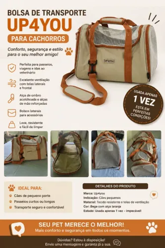 Bolsa de Transporte UP4YOU para Cachorro - Usada Apenas 1 Vez | Estado de Nova