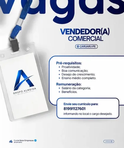 VAGA PARA CONSULTOR DE VENDAS EM CARUARU