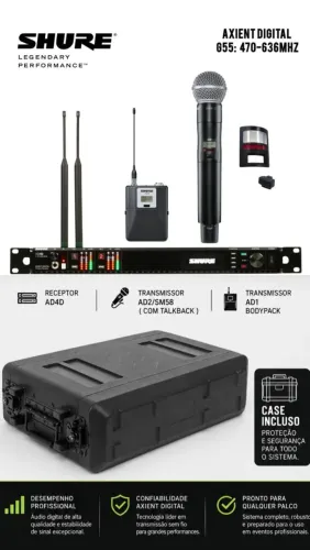 Sistema sem Fio Axient Digital AD4D + AD1 + AD2 + RACK 
