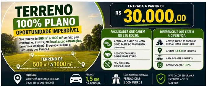 Terreno a 10 min do Centro de Atibaia - SP