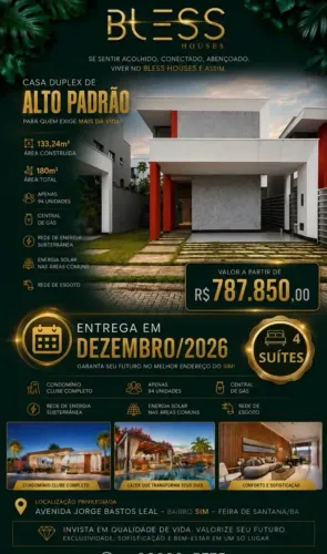 casa na planta no condomínio Bless Houses 4/4 Quartos sendo 4 suites na melhor localização
