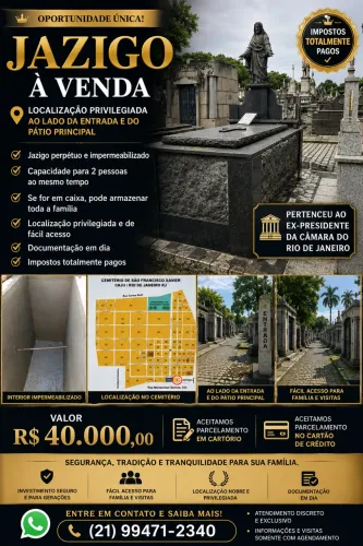 Jazigo Perpétuo no Cemitério São Francisco Xavier (Caju) - Documentação OK