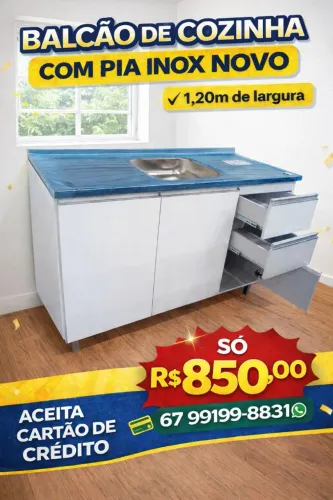 Balcão com pia inox de cozinha novo na promoção 