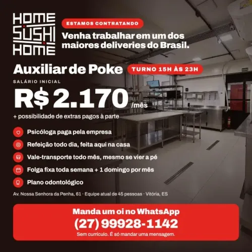 Estamos contratando: Auxiliar de Poke