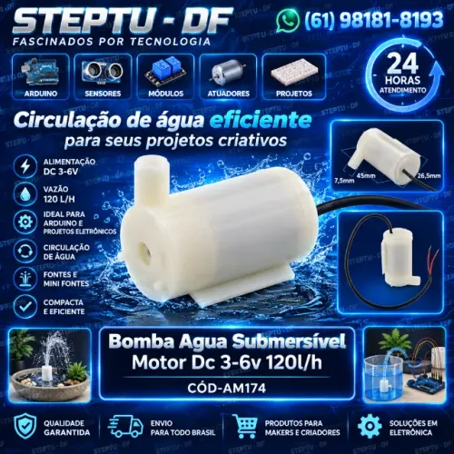 Bomba Agua Submersível Motor Dc 3-6v 120l/h Arduino Automação Robótica COD-AM174 