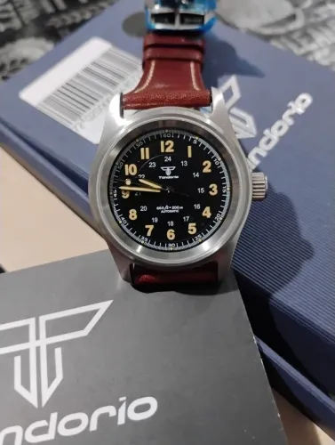 Relógio Tandorio Automático Aviador 36mm, vidro Saphira - Novo