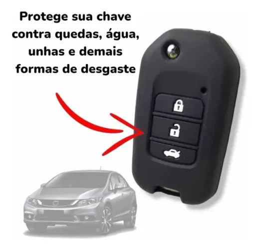 Capa de Chave Honda 3 Botões Civic HRV WRV Fit City Acessório Carro Emborrachada Silicone