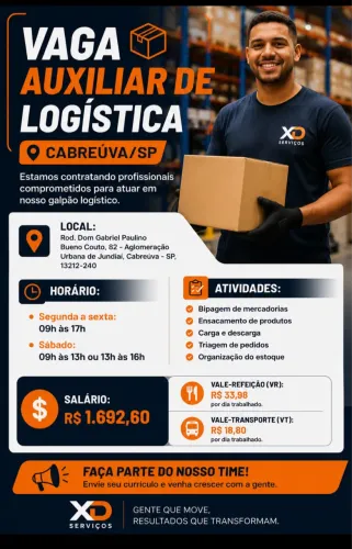 Auxiliar Logístico em cabreúva SP-INICIO IMEDIATO 