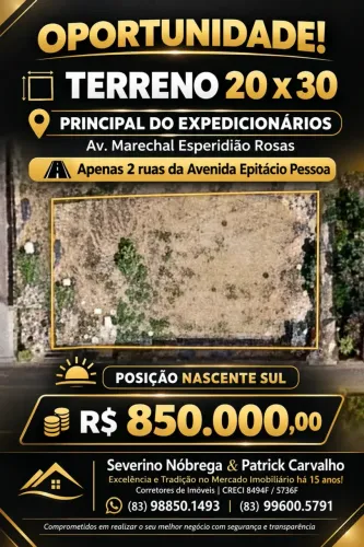 Lote Terreno a Venda 20x30 C/600m² Próximo a Epitácio Pessoa Nascente Sul