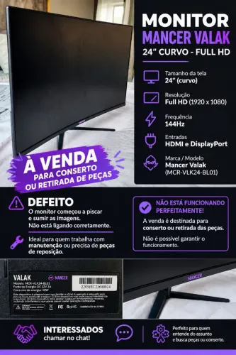 ? Monitor Mancer Valak 24" Curvo ? COM DEFEITO