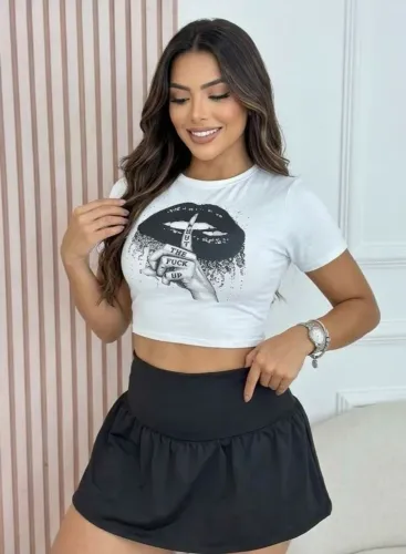 Conjunto suplex blusa e saia - PRETO E BRANCO