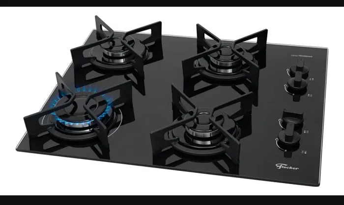 Cooktop Fit Line Fischer 4 Bocas Chama Rapida Trempe Iron Vidro Preto 36310-102671