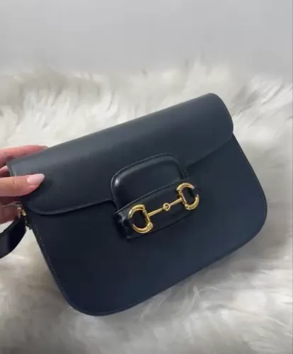 Bolsa nova inspiração Gucci horsebit 1955 couro legítimo preto