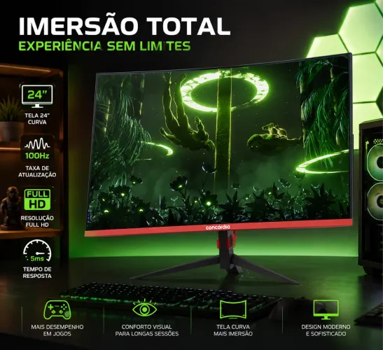 Monitor Concórdia Gamer Curvo CZ238F 23.8 100hz LED Full HD HDMI VGA SRGB