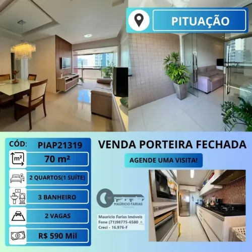 APARTAMENTO 2 QUARTOS (1 SUÍTE), 70M², EM PATAMARES - PORTEIRA FECHADA