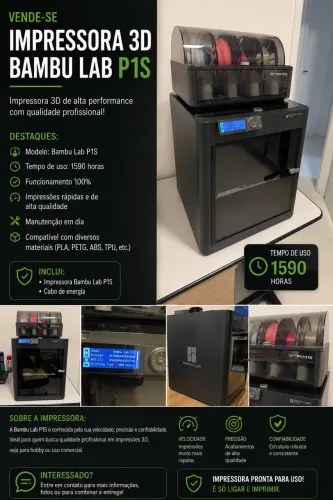 Bambu Lab P1S + AMS | 1.590 Horas | Excelente Estado | Pronta para Uso