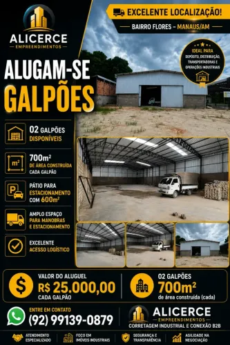 ALUGO GALPÃO COM 700 M2 E PÁTIO NOVO 700 M2