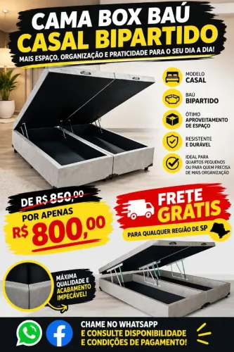 Cama box baú casal bipartido