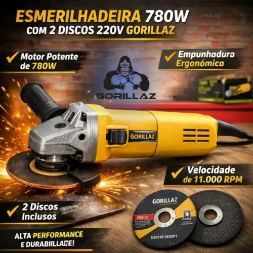Esmerilhadeira Angular 4.1/2 780w Com 2 Discos Amarela Gorillaz Amarelo 220V