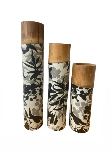 Jogo com 3 Velas Decorativas Florais em Bambu 59,5cm