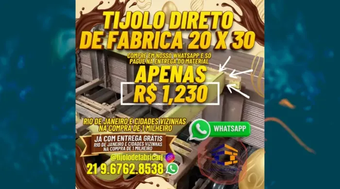 tijolo 10 furos 20x30 disponível para retirada