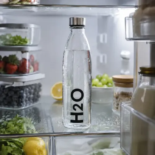 Garrafa de Vidro H2O com Tampa Inox Decorativa Elegante 1 litro
