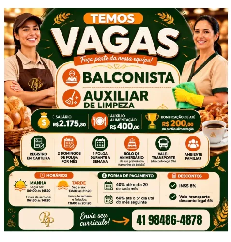 Auxiliar de limpeza / balconista - SÃO JOSÉ DOS PINHAIS 
