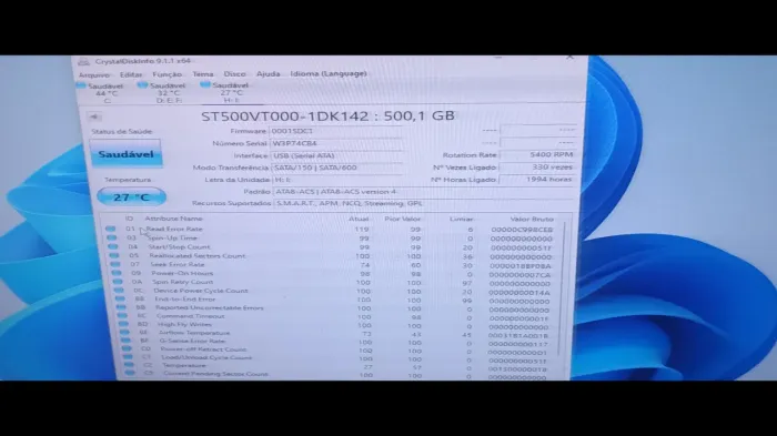 HD Seagate de 500gb sata 2.5 100%