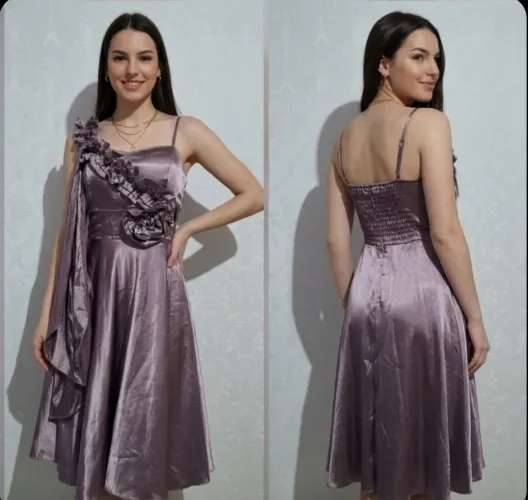 vestido de festa acetinado lilás m