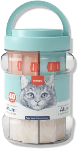 Petisco Cremoso Wanpy/Truly para Gatos, Atum e Salmão + Atum e Bacalhau | 40 Sachês, 560g