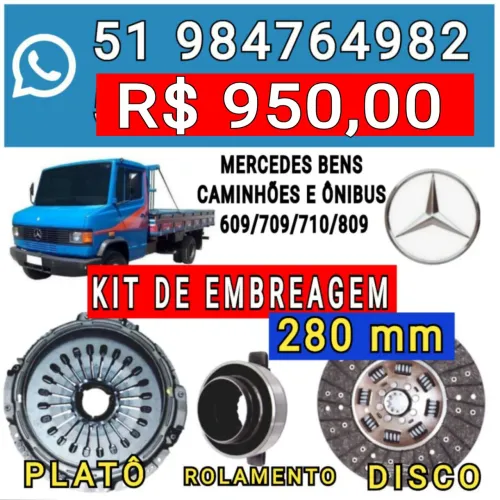 EMBREAGEM KIT PLATO, DISCO E ROLAMENTO DO CAMINHÃO MERCEDES BENZ MODELO 609,709,710,809