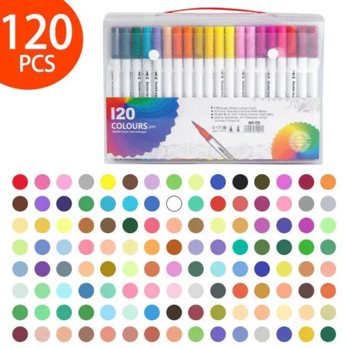 Kit 120 canetas ponta dupla Brush pen + ponta fineliner 0.4