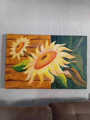 Quadro Tela Pintada à Mão Girassóis Gigante (1,20 x 0,80)